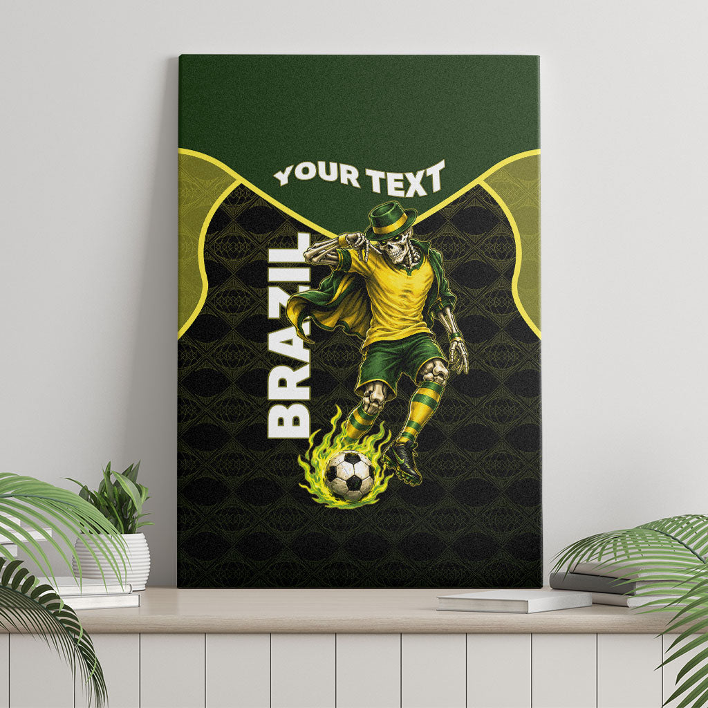 Personalized Brazil Football Canvas Wall Art Gothic Skull Skeleton Mascot Flaming Soccer Ball