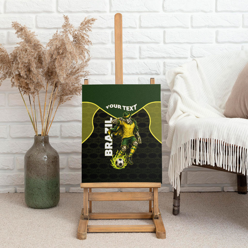 Personalized Brazil Football Canvas Wall Art Gothic Skull Skeleton Mascot Flaming Soccer Ball