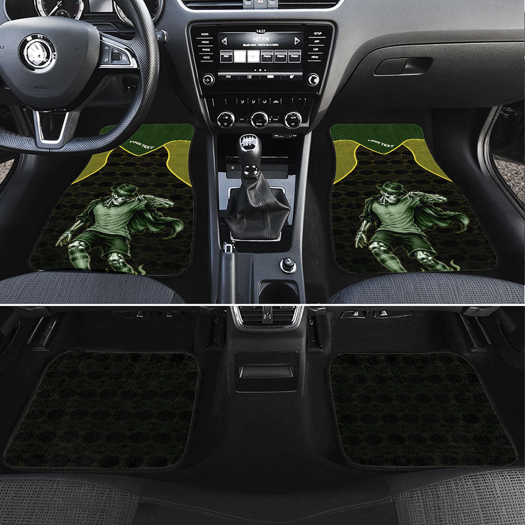 Personalized Brazil Football Car Mats Gothic Skull Skeleton Mascot Flaming Soccer Ball