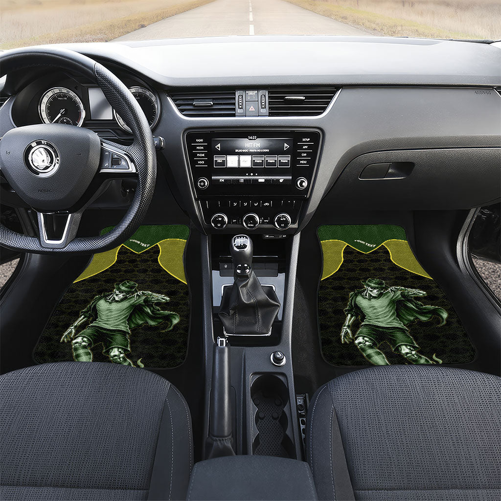 Personalized Brazil Football Car Mats Gothic Skull Skeleton Mascot Flaming Soccer Ball