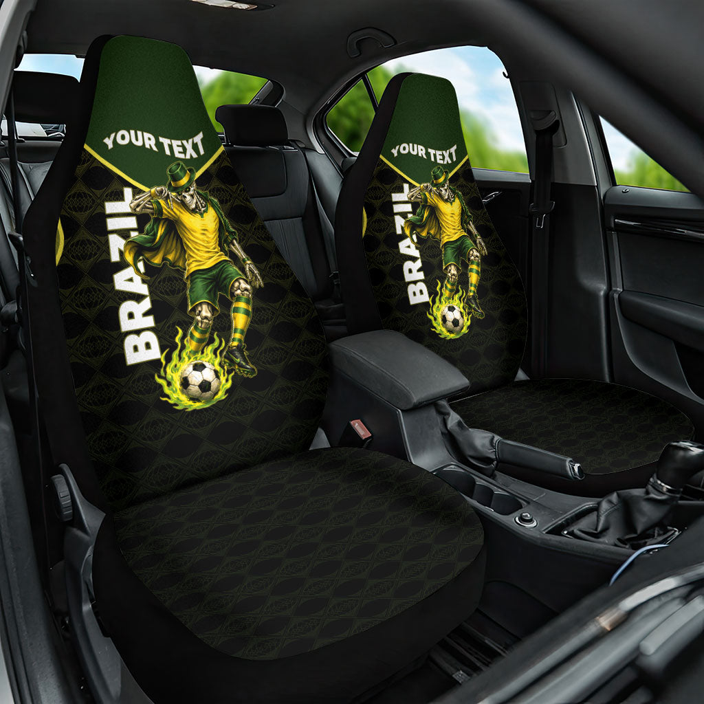 Personalized Brazil Football Car Seat Cover Gothic Skull Skeleton Mascot Flaming Soccer Ball