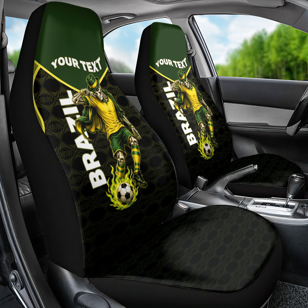 Personalized Brazil Football Car Seat Cover Gothic Skull Skeleton Mascot Flaming Soccer Ball