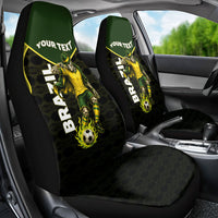 Personalized Brazil Football Car Seat Cover Gothic Skull Skeleton Mascot Flaming Soccer Ball