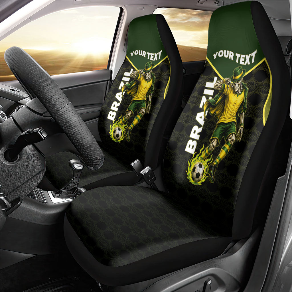Personalized Brazil Football Car Seat Cover Gothic Skull Skeleton Mascot Flaming Soccer Ball