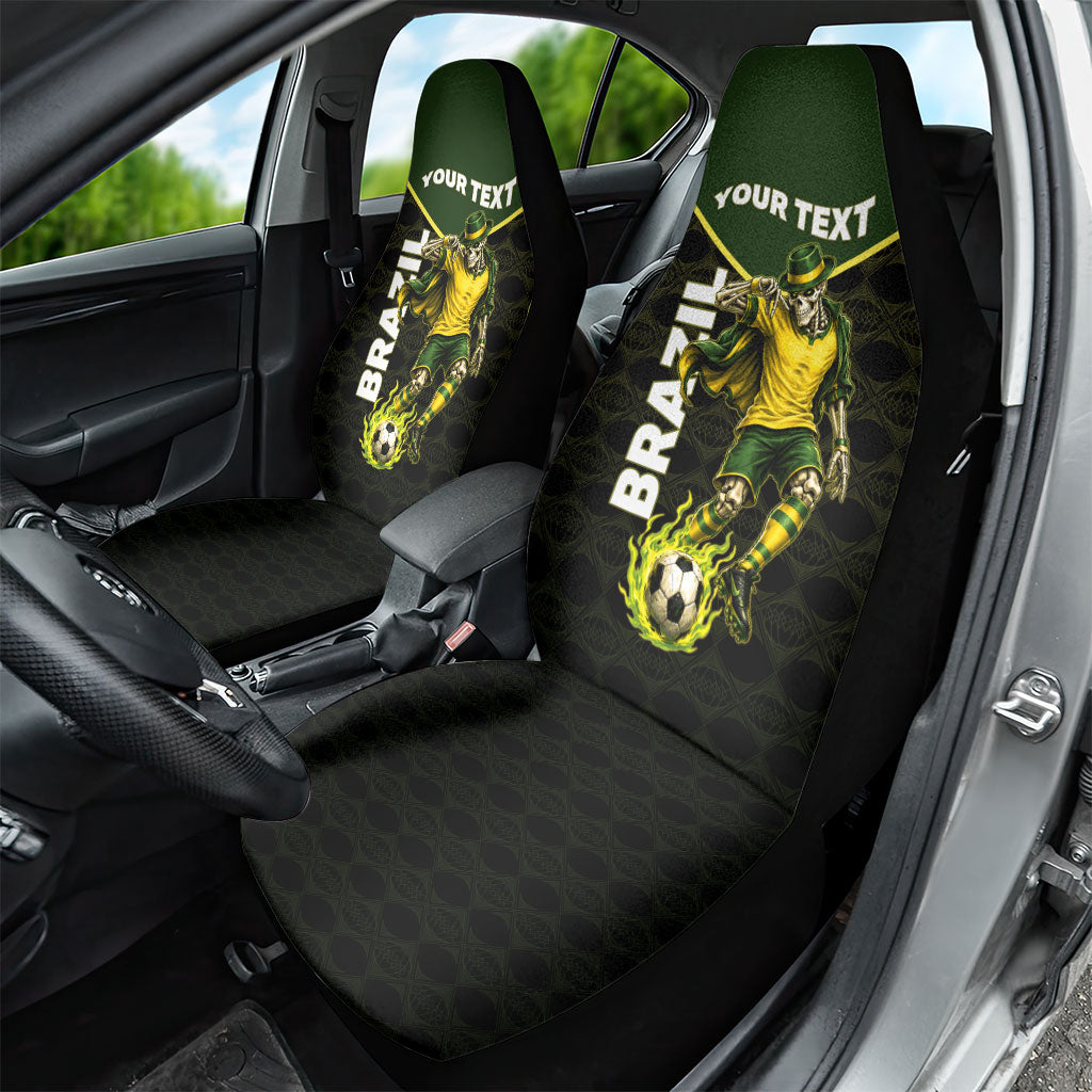 Personalized Brazil Football Car Seat Cover Gothic Skull Skeleton Mascot Flaming Soccer Ball