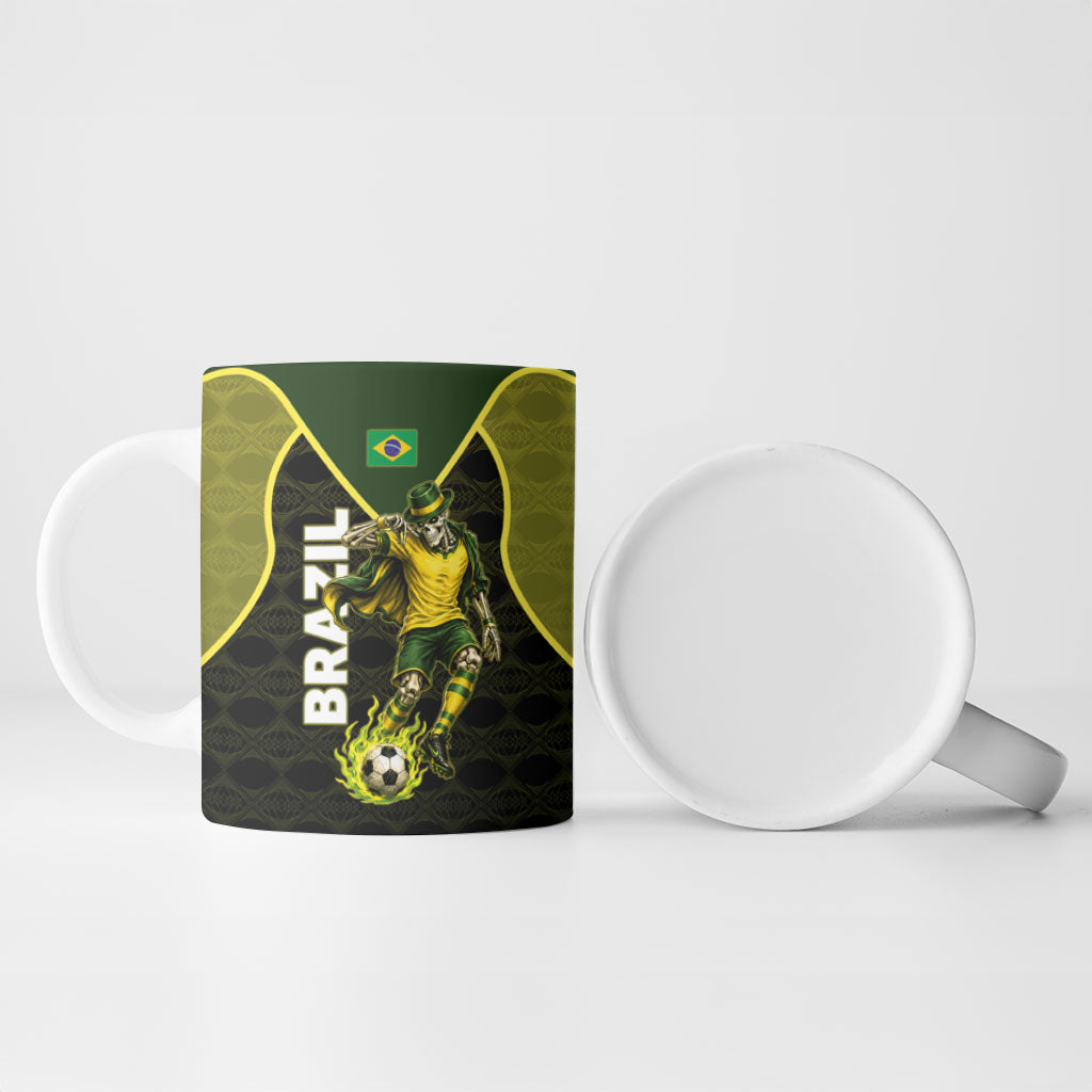 Personalized Brazil Football Ceramic Mug Gothic Skull Skeleton Mascot Flaming Soccer Ball