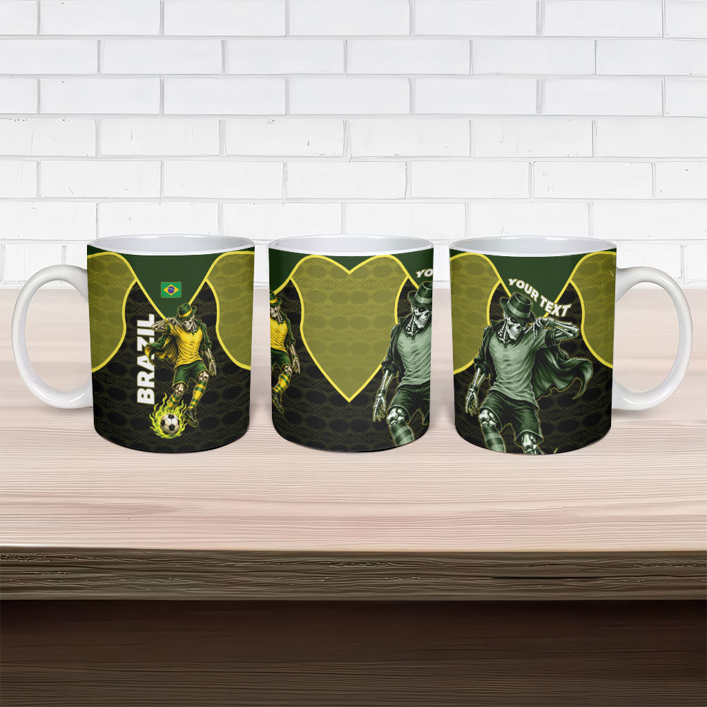 Personalized Brazil Football Ceramic Mug Gothic Skull Skeleton Mascot Flaming Soccer Ball