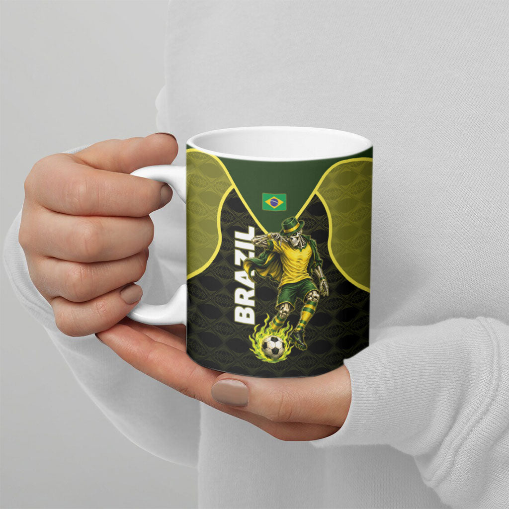 Personalized Brazil Football Ceramic Mug Gothic Skull Skeleton Mascot Flaming Soccer Ball