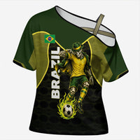 Personalized Brazil Football Cross Shoulder Shirt Gothic Skull Skeleton Mascot Flaming Soccer Ball