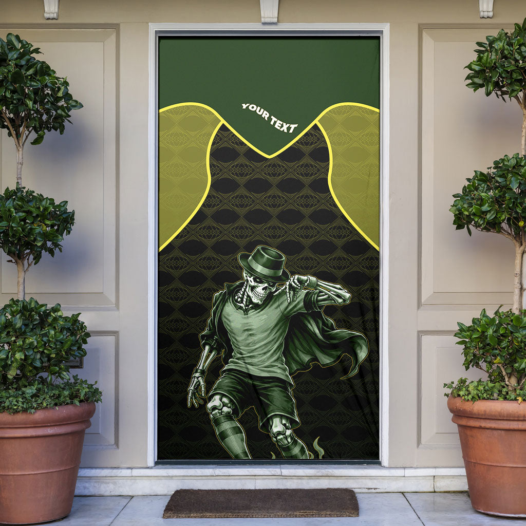 Personalized Brazil Football Door Cover Gothic Skull Skeleton Mascot Flaming Soccer Ball