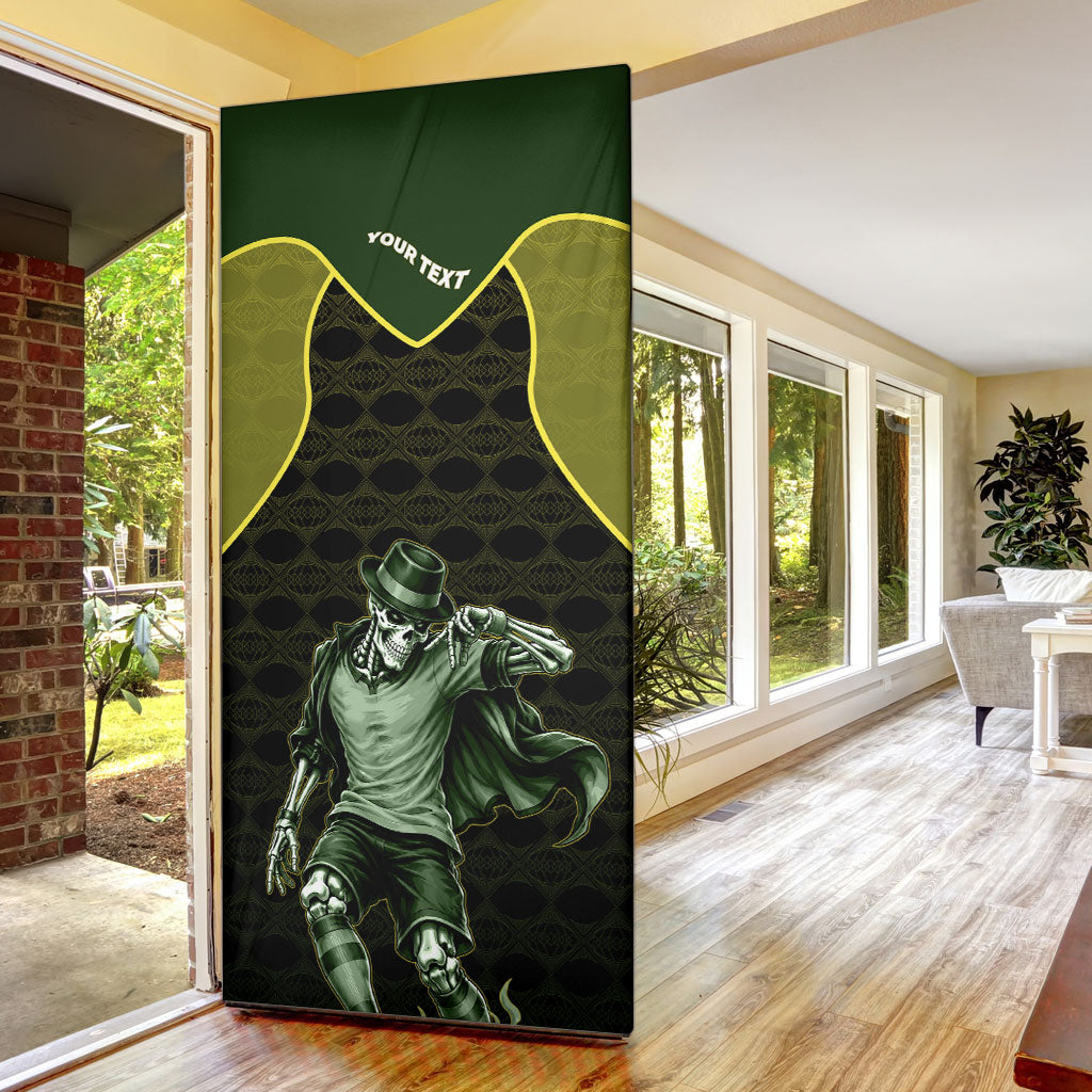 Personalized Brazil Football Door Cover Gothic Skull Skeleton Mascot Flaming Soccer Ball
