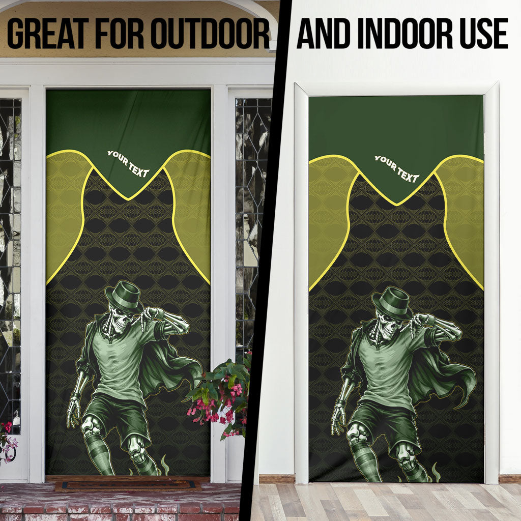 Personalized Brazil Football Door Cover Gothic Skull Skeleton Mascot Flaming Soccer Ball