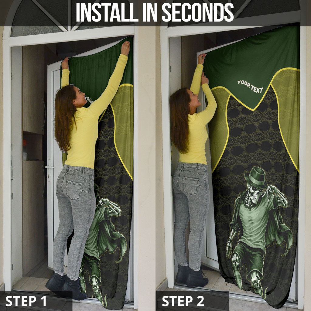 Personalized Brazil Football Door Cover Gothic Skull Skeleton Mascot Flaming Soccer Ball