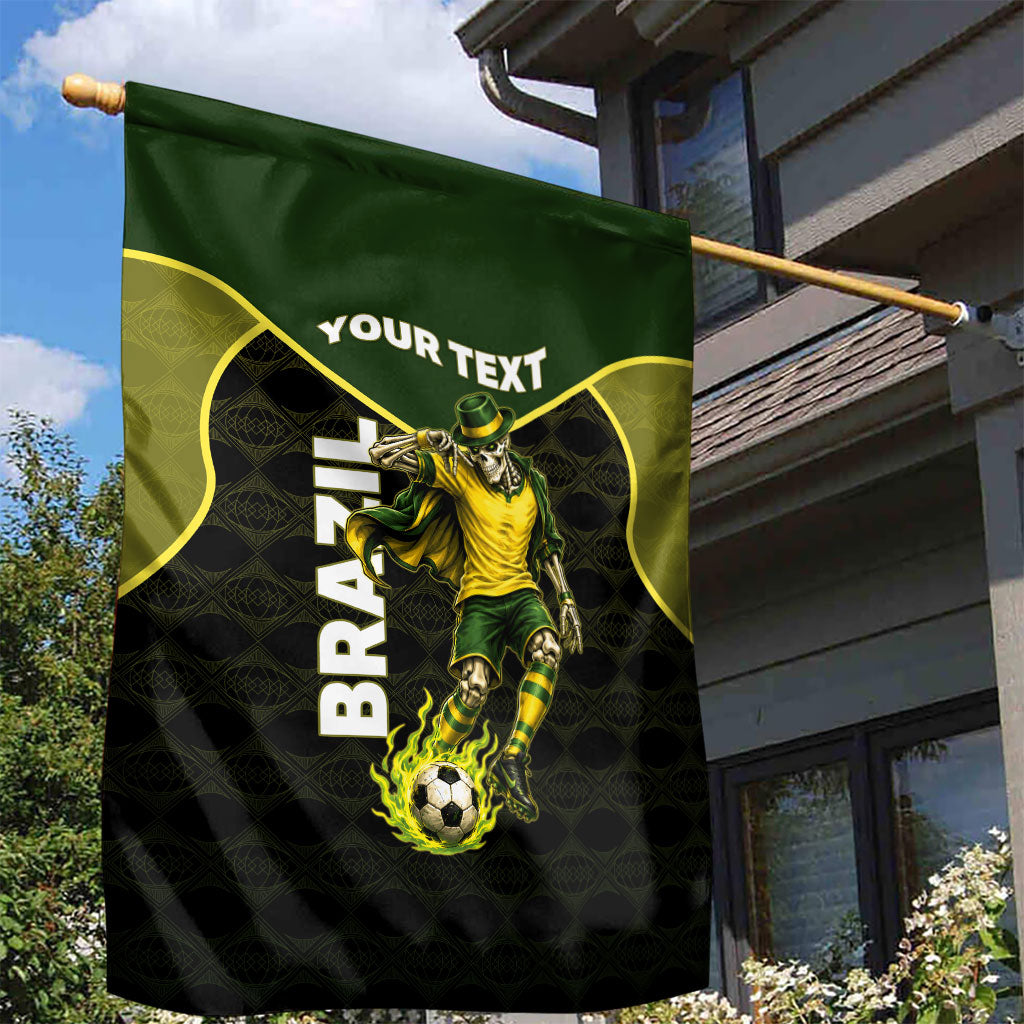 Personalized Brazil Football Garden Flag Gothic Skull Skeleton Mascot Flaming Soccer Ball