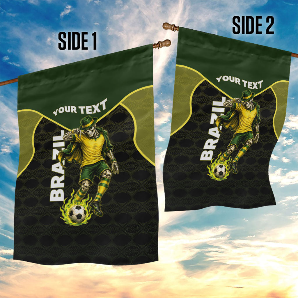 Personalized Brazil Football Garden Flag Gothic Skull Skeleton Mascot Flaming Soccer Ball