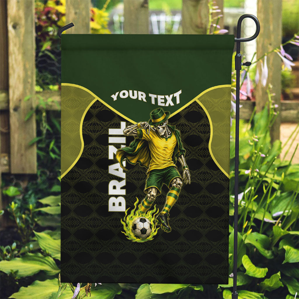 Personalized Brazil Football Garden Flag Gothic Skull Skeleton Mascot Flaming Soccer Ball