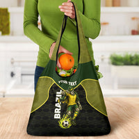 Personalized Brazil Football Grocery Bag Gothic Skull Skeleton Mascot Flaming Soccer Ball