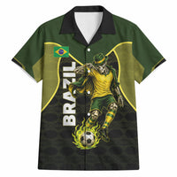 Personalized Brazil Football Hawaiian Shirt Gothic Skull Skeleton Mascot Flaming Soccer Ball