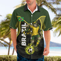 Personalized Brazil Football Hawaiian Shirt Gothic Skull Skeleton Mascot Flaming Soccer Ball