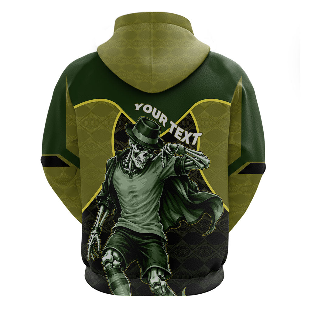 Personalized Brazil Football Hoodie Gothic Skull Skeleton Mascot Flaming Soccer Ball