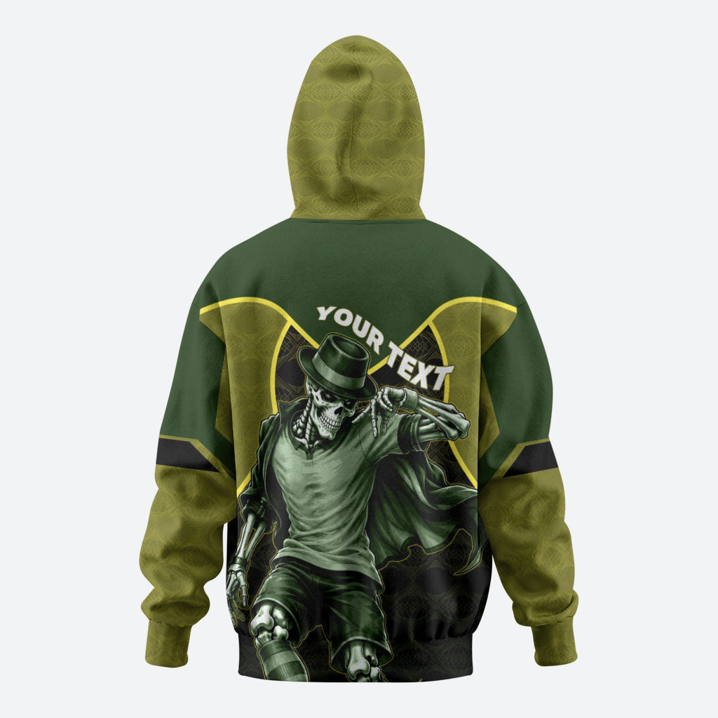 Personalized Brazil Football Hoodie Gothic Skull Skeleton Mascot Flaming Soccer Ball