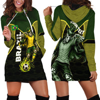 Personalized Brazil Football Hoodie Dress Gothic Skull Skeleton Mascot Flaming Soccer Ball