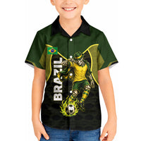 Personalized Brazil Football Kid Hawaiian Shirt Gothic Skull Skeleton Mascot Flaming Soccer Ball