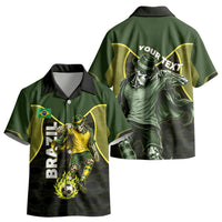 Personalized Brazil Football Kid Hawaiian Shirt Gothic Skull Skeleton Mascot Flaming Soccer Ball