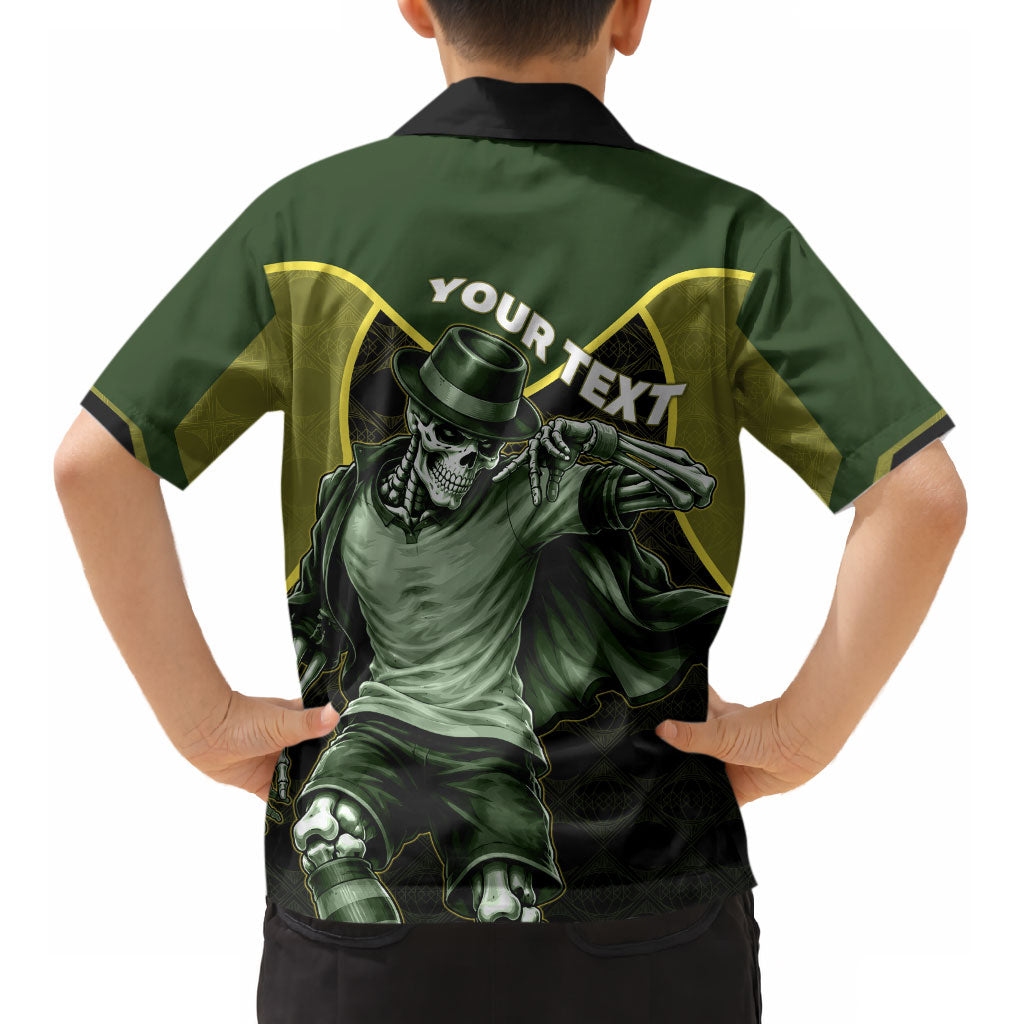 Personalized Brazil Football Kid Hawaiian Shirt Gothic Skull Skeleton Mascot Flaming Soccer Ball
