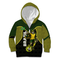 Personalized Brazil Football Kid Hoodie Gothic Skull Skeleton Mascot Flaming Soccer Ball
