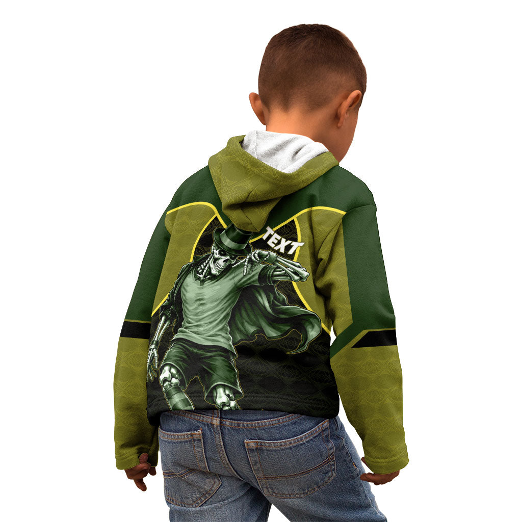 Personalized Brazil Football Kid Hoodie Gothic Skull Skeleton Mascot Flaming Soccer Ball