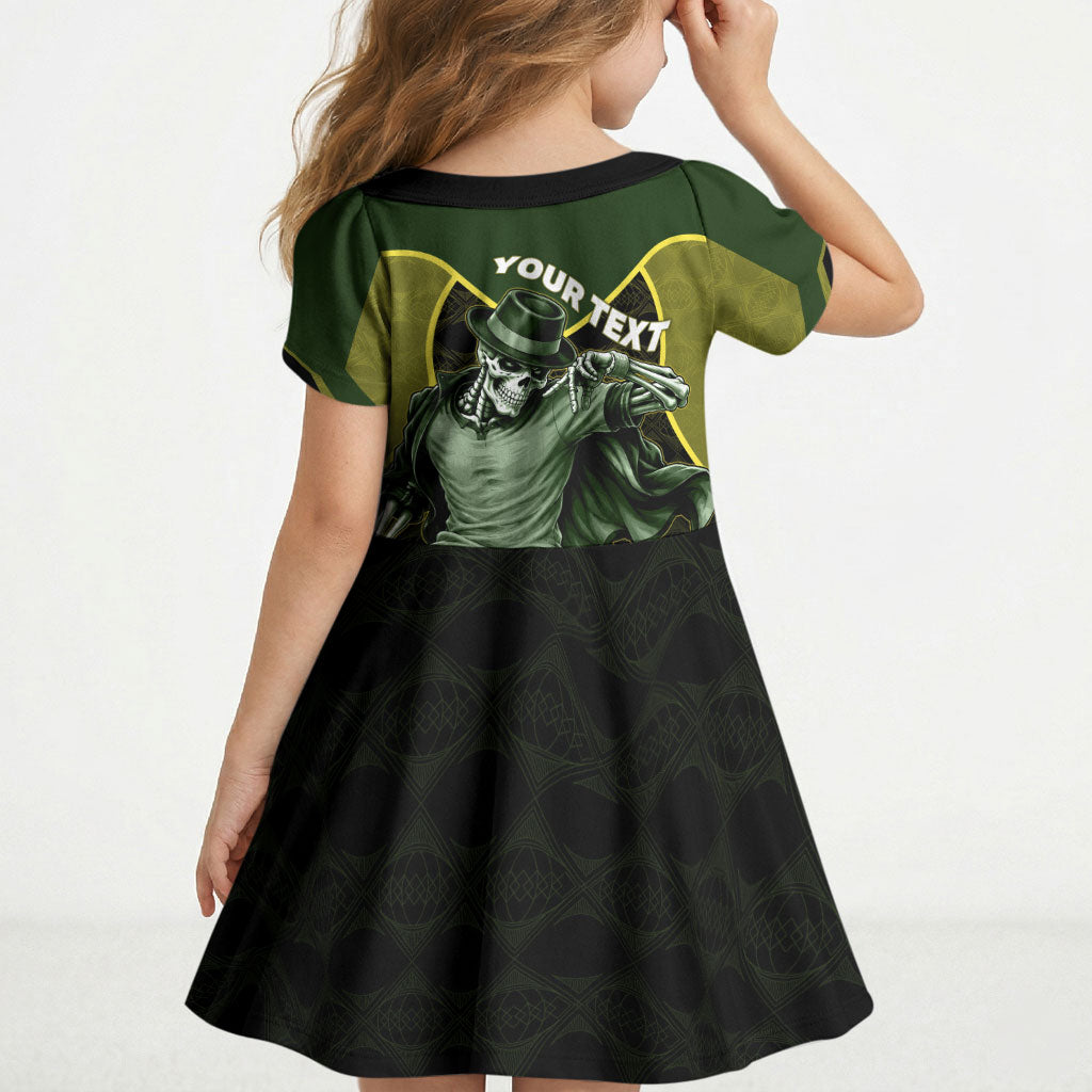 Personalized Brazil Football Kid Short Sleeve Dress Gothic Skull Skeleton Mascot Flaming Soccer Ball
