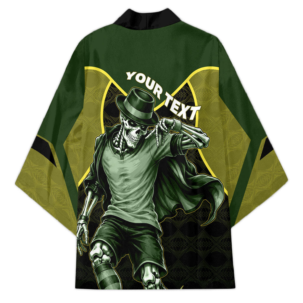 Personalized Brazil Football Kimono Gothic Skull Skeleton Mascot Flaming Soccer Ball