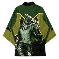 Personalized Brazil Football Kimono Gothic Skull Skeleton Mascot Flaming Soccer Ball
