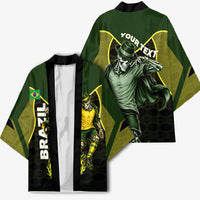 Personalized Brazil Football Kimono Gothic Skull Skeleton Mascot Flaming Soccer Ball