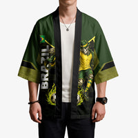 Personalized Brazil Football Kimono Gothic Skull Skeleton Mascot Flaming Soccer Ball