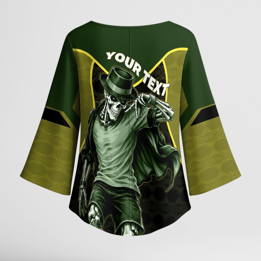 Personalized Brazil Football Kimono Sleeve Blouse Gothic Skull Skeleton Mascot Flaming Soccer Ball