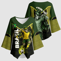 Personalized Brazil Football Kimono Sleeve Blouse Gothic Skull Skeleton Mascot Flaming Soccer Ball