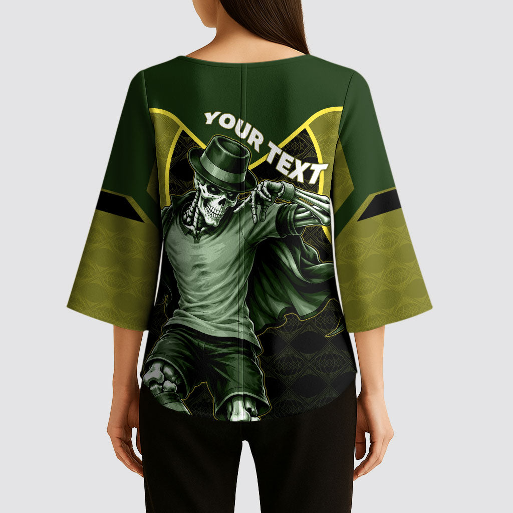 Personalized Brazil Football Kimono Sleeve Blouse Gothic Skull Skeleton Mascot Flaming Soccer Ball