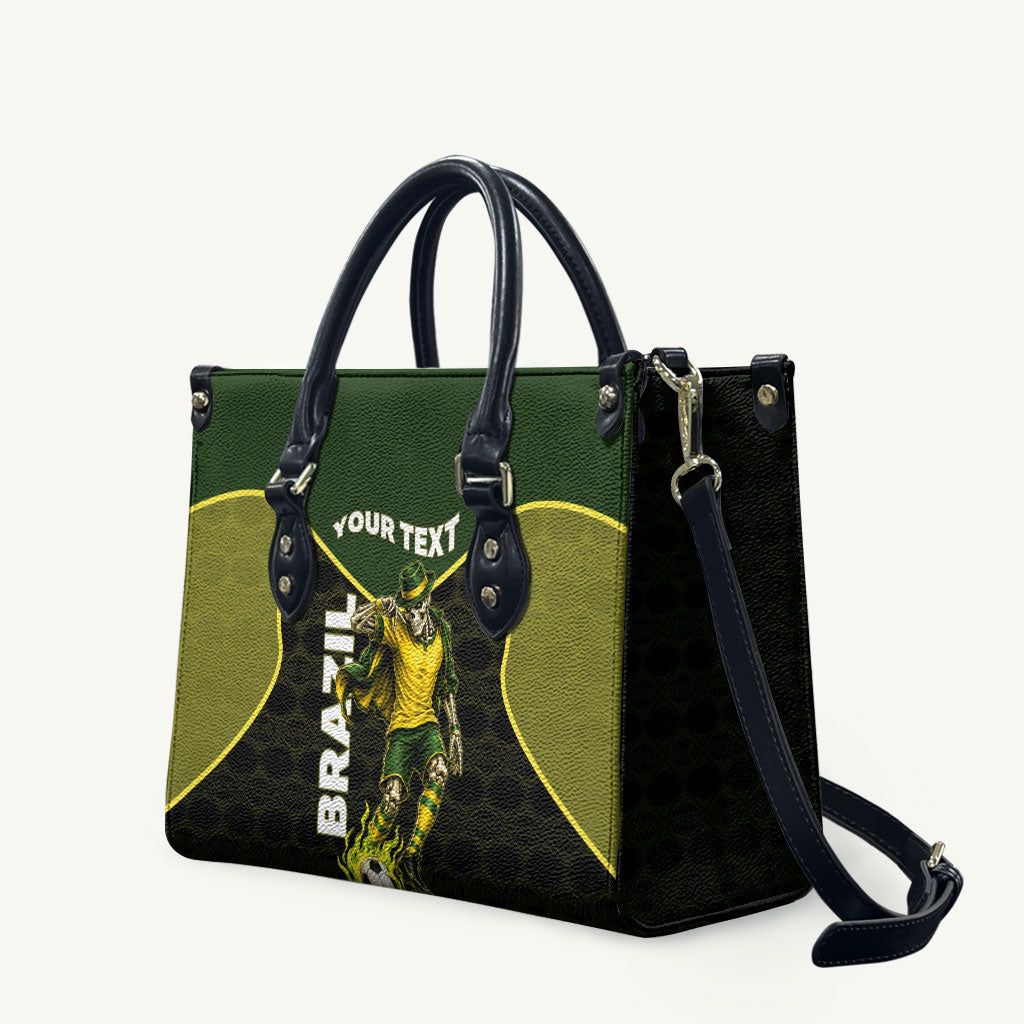 Personalized Brazil Football Leather Bag Gothic Skull Skeleton Mascot Flaming Soccer Ball