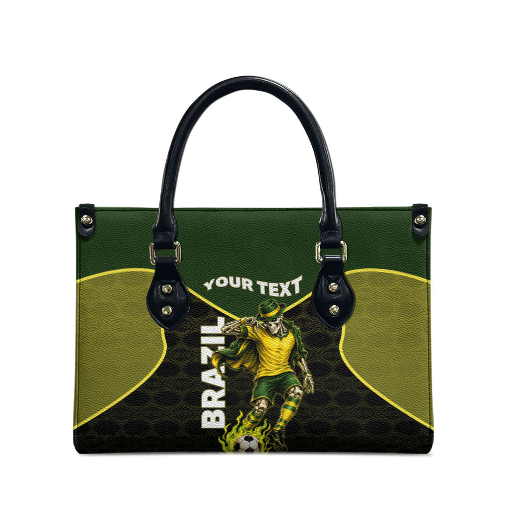 Personalized Brazil Football Leather Bag Gothic Skull Skeleton Mascot Flaming Soccer Ball