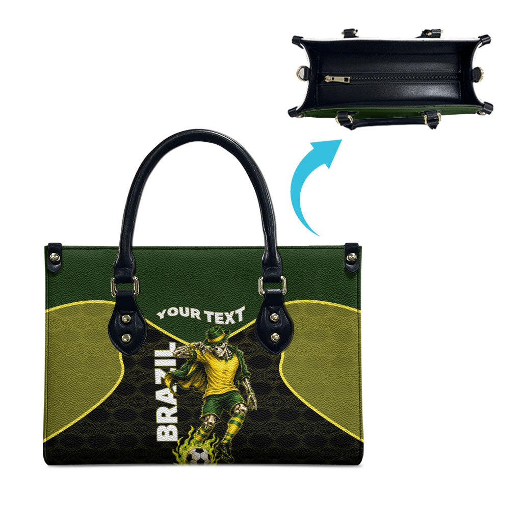 Personalized Brazil Football Leather Bag Gothic Skull Skeleton Mascot Flaming Soccer Ball