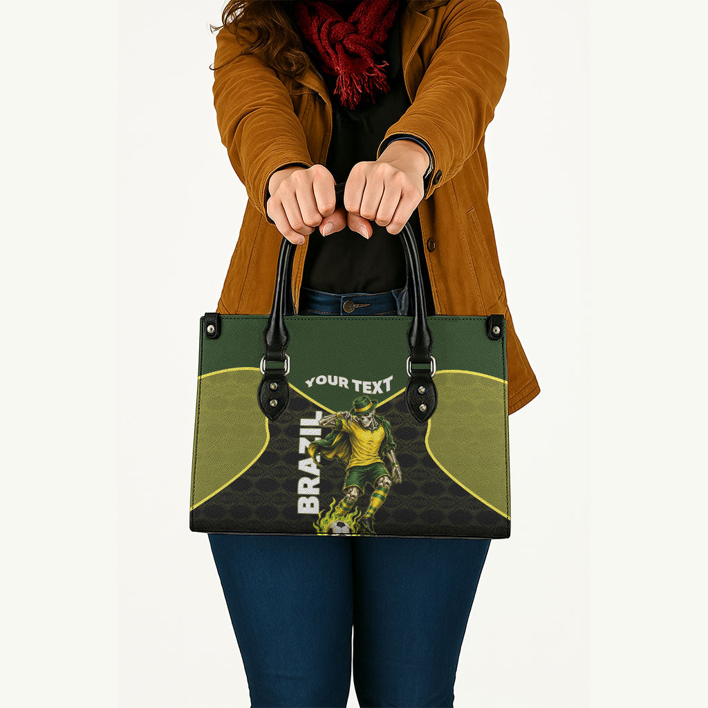 Personalized Brazil Football Leather Bag Gothic Skull Skeleton Mascot Flaming Soccer Ball
