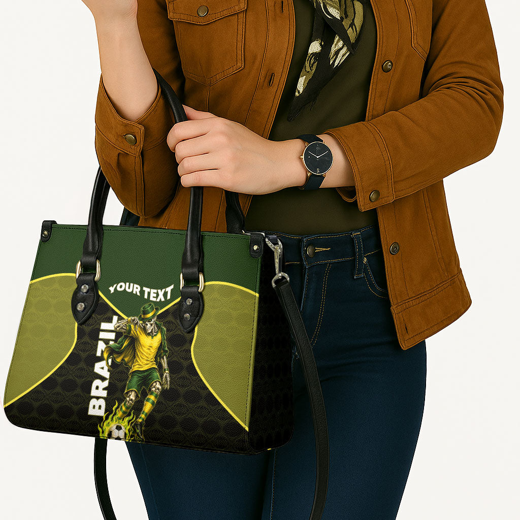 Personalized Brazil Football Leather Bag Gothic Skull Skeleton Mascot Flaming Soccer Ball