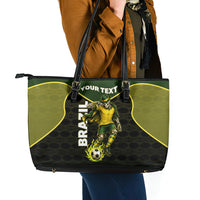 Personalized Brazil Football Leather Tote Bag Gothic Skull Skeleton Mascot Flaming Soccer Ball