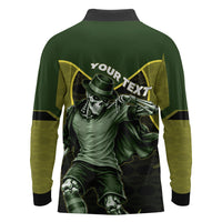 Personalized Brazil Football Long Sleeve Polo Shirt Gothic Skull Skeleton Mascot Flaming Soccer Ball
