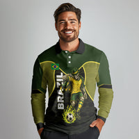 Personalized Brazil Football Long Sleeve Polo Shirt Gothic Skull Skeleton Mascot Flaming Soccer Ball