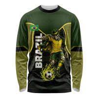 Personalized Brazil Football Long Sleeve Shirt Gothic Skull Skeleton Mascot Flaming Soccer Ball