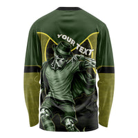 Personalized Brazil Football Long Sleeve Shirt Gothic Skull Skeleton Mascot Flaming Soccer Ball