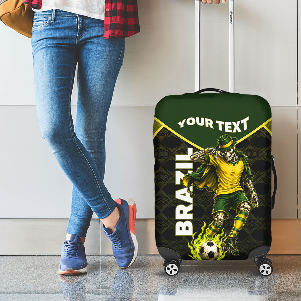 Personalized Brazil Football Luggage Cover Gothic Skull Skeleton Mascot Flaming Soccer Ball